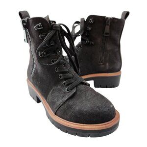 MIA Boots Womens 6 M River Zip Lace Up Lugsole Ankle Bootie Black Faux Leather